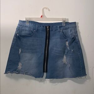 Distressed denim skirt